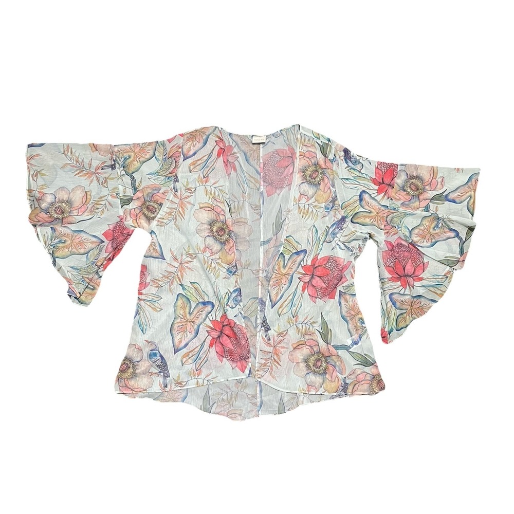 Sukiso Botanical Short Bell Sleeves Swim Cover Up Size L/ XL Beach Fairy Floral - Picture 9 of 16